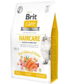 Brit Care Tahılsız Kedi Maması, Somon ve Tavuk Derisi ile Tüy Sağlığına Destek.
